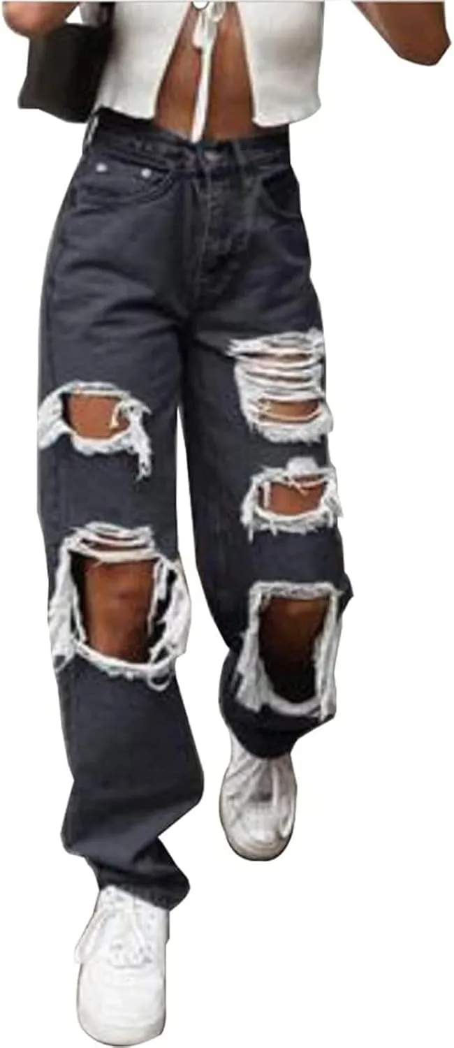 Women Wide Leg Jeans Baggy High Waist Denim Jeans Boyfriend Loose Vintage Straight Trousers Cargo Pants Streetwear