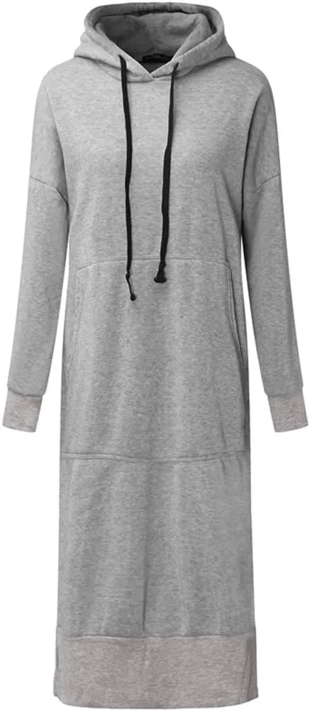 Women Winter Warm Hooded Hoodie Baggy Pullover Oversize Sweatshirt Long Dress Lightweight Womens Pullover Hoodie