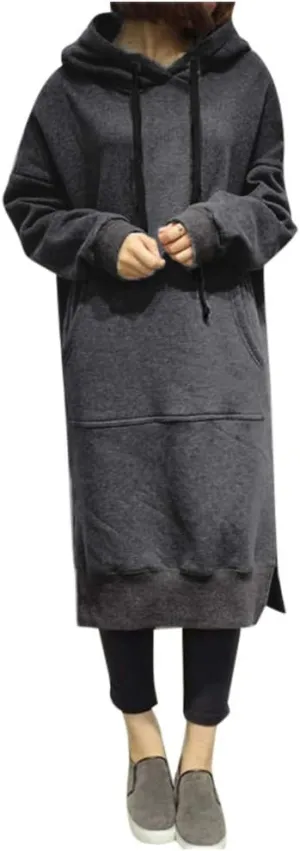 Women Winter Warm Hooded Hoodie Baggy Pullover Oversize Sweatshirt Long Dress Lightweight Womens Pullover Hoodie