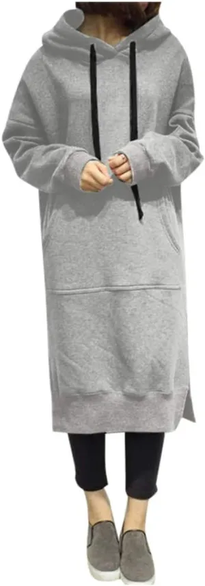 Women Winter Warm Hooded Hoodie Baggy Pullover Oversize Sweatshirt Long Dress Lightweight Womens Pullover Hoodie