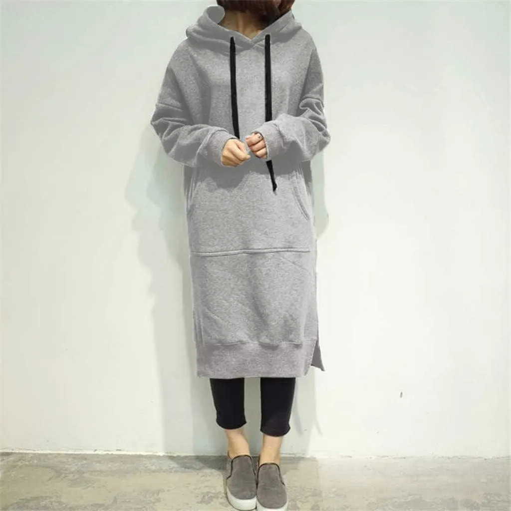 Women Winter Warm Hooded Hoodie Baggy Pullover Oversize Sweatshirt Long Dress Lightweight Womens Pullover Hoodie
