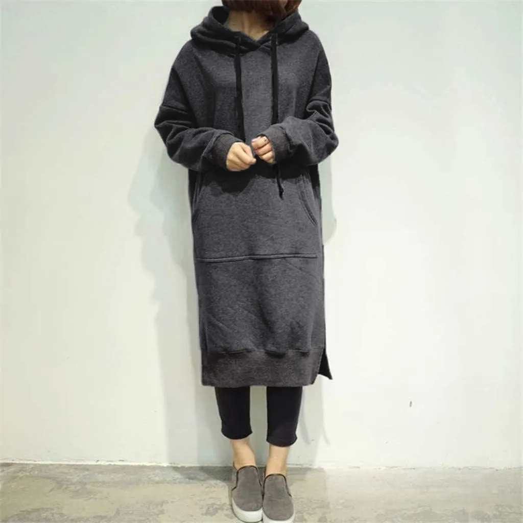 Women Winter Warm Hooded Hoodie Baggy Pullover Oversize Sweatshirt Long Dress Lightweight Womens Pullover Hoodie