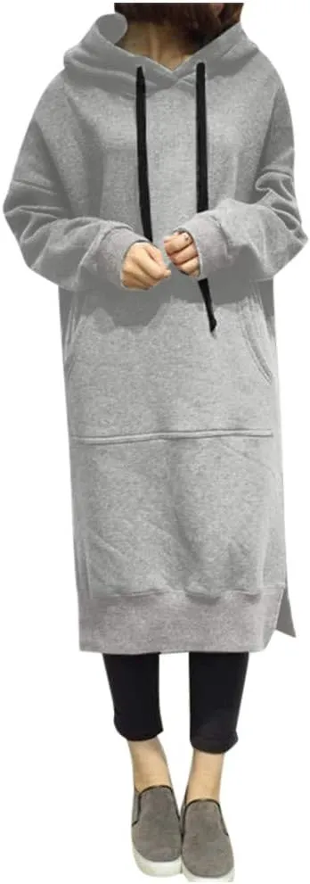 Women Winter Warm Hooded Hoodie Baggy Pullover Oversize Sweatshirt Long Dress Lightweight Womens Pullover Hoodie