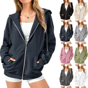 Women Zip Up Hoodie Long Sleeve Hooded Oversized Sweatshirts Y2K Jacket with Pockets Casual Drawstring Fall Coat