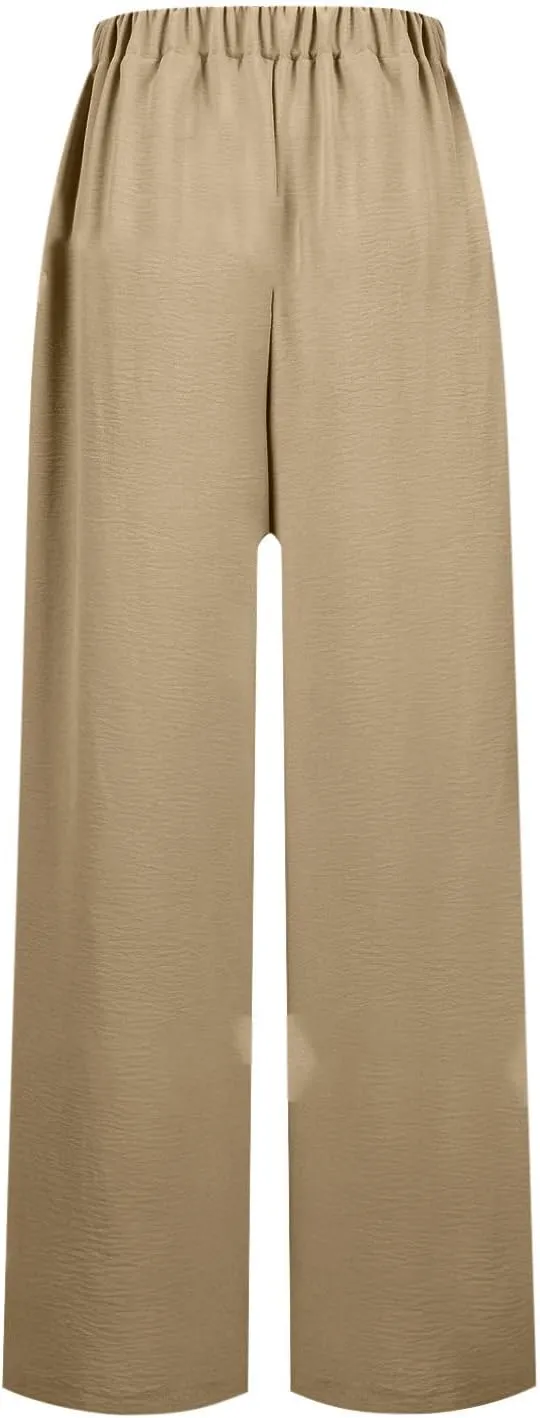 Women's 2025 Summer Lightweight Loose Lace Up High Waist Pants Casual Solid Color Baggy Wide Leg Trousers with Pockets