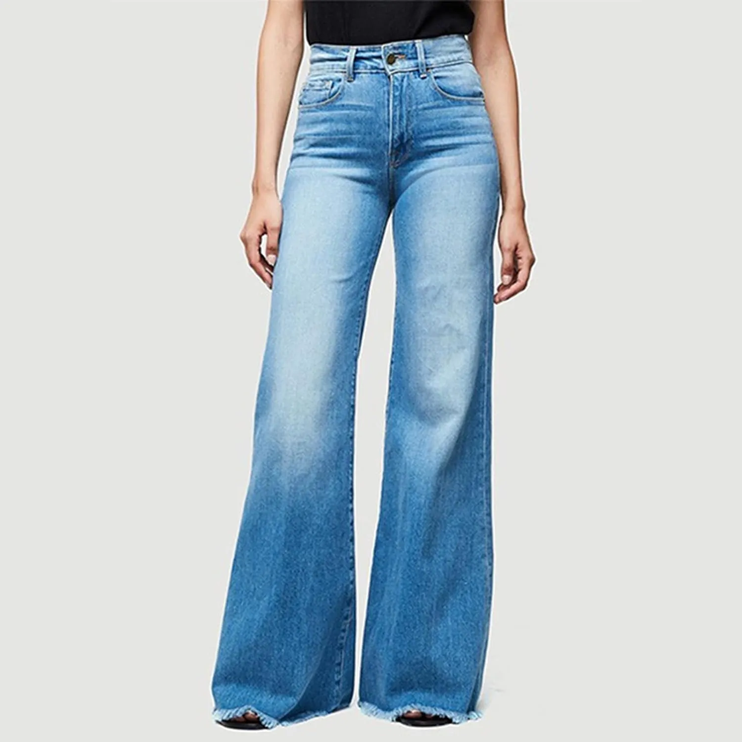 Women's Bootcut Denim Jeans High Rise Stretch Juniors Curve Jeggings Tummy Control Flare Jeans with Frayed Hems