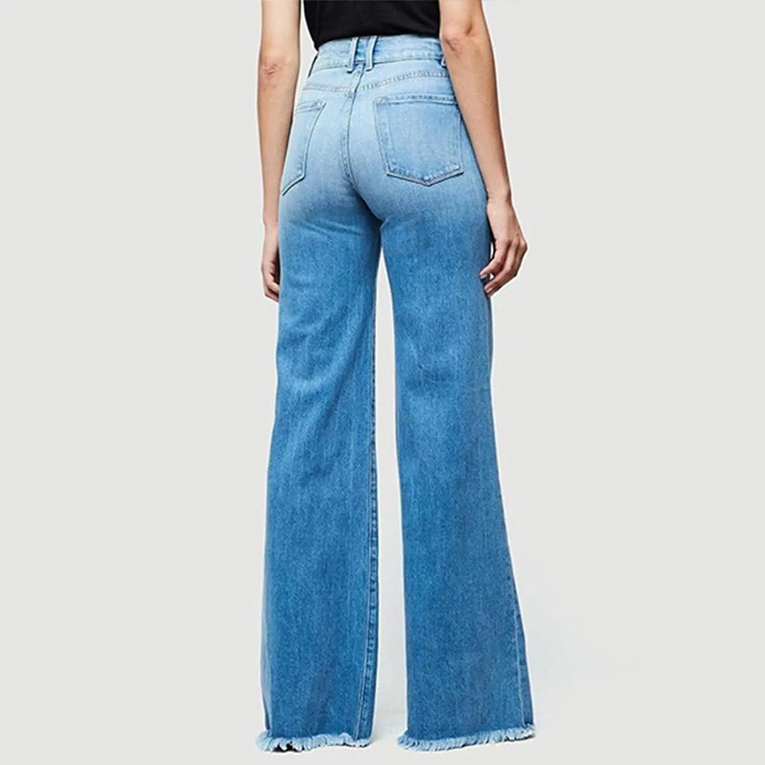 Women's Bootcut Denim Jeans High Rise Stretch Juniors Curve Jeggings Tummy Control Flare Jeans with Frayed Hems