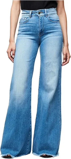 Women's Bootcut Denim Jeans High Rise Stretch Juniors Curve Jeggings Tummy Control Flare Jeans with Frayed Hems