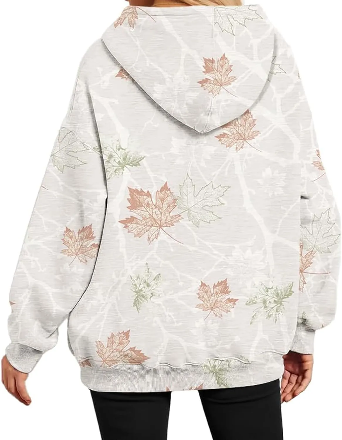 Women's Camo Hoodie Maple Leaf Printed Sweatshirt Cute Oversized Hoodie Fleece Casual Long Sleeve Pullover Sweatshirts