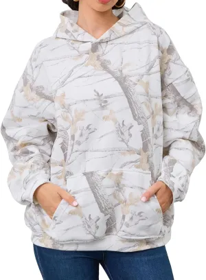 Women's Camo Hoodie Maple Leaf Printed Sweatshirt Cute Oversized Hoodie Fleece Casual Long Sleeve Pullover Sweatshirts