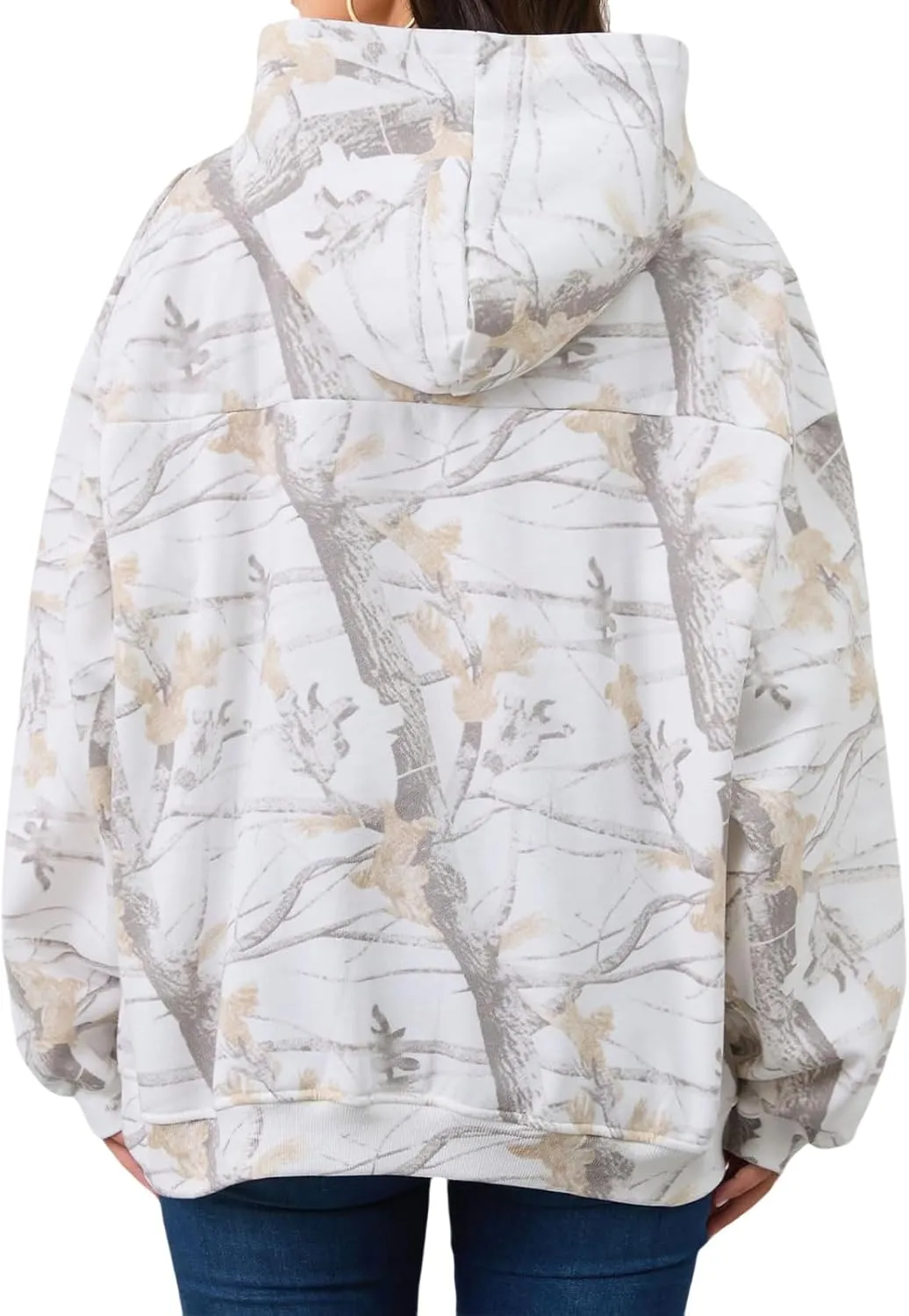 Women's Camo Hoodie Maple Leaf Printed Sweatshirt Cute Oversized Hoodie Fleece Casual Long Sleeve Pullover Sweatshirts