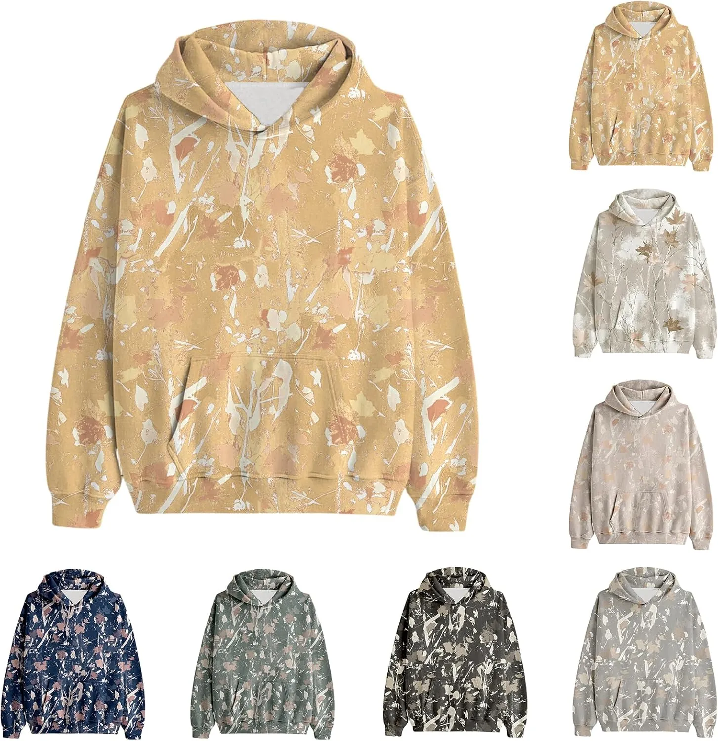 Womens Camo Hoodies Sweatshirt Maple Leaf Print Oversized Hooded Sweatshirt Long Sleeve Fall Pullover Top with Pockets