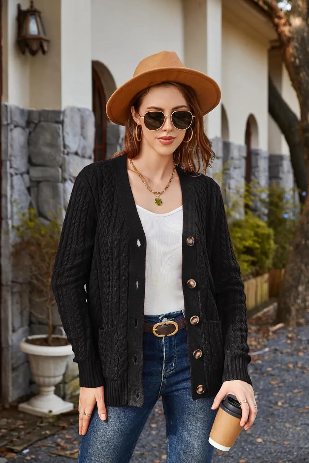Womens Cardigan Sweaters Cable Knit Sweater 2025 Fall Winter Chunky Open Front Button Down Coats with Pockets