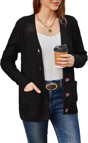 Womens Cardigan Sweaters Cable Knit Sweater 2025 Fall Winter Chunky Open Front Button Down Coats with Pockets