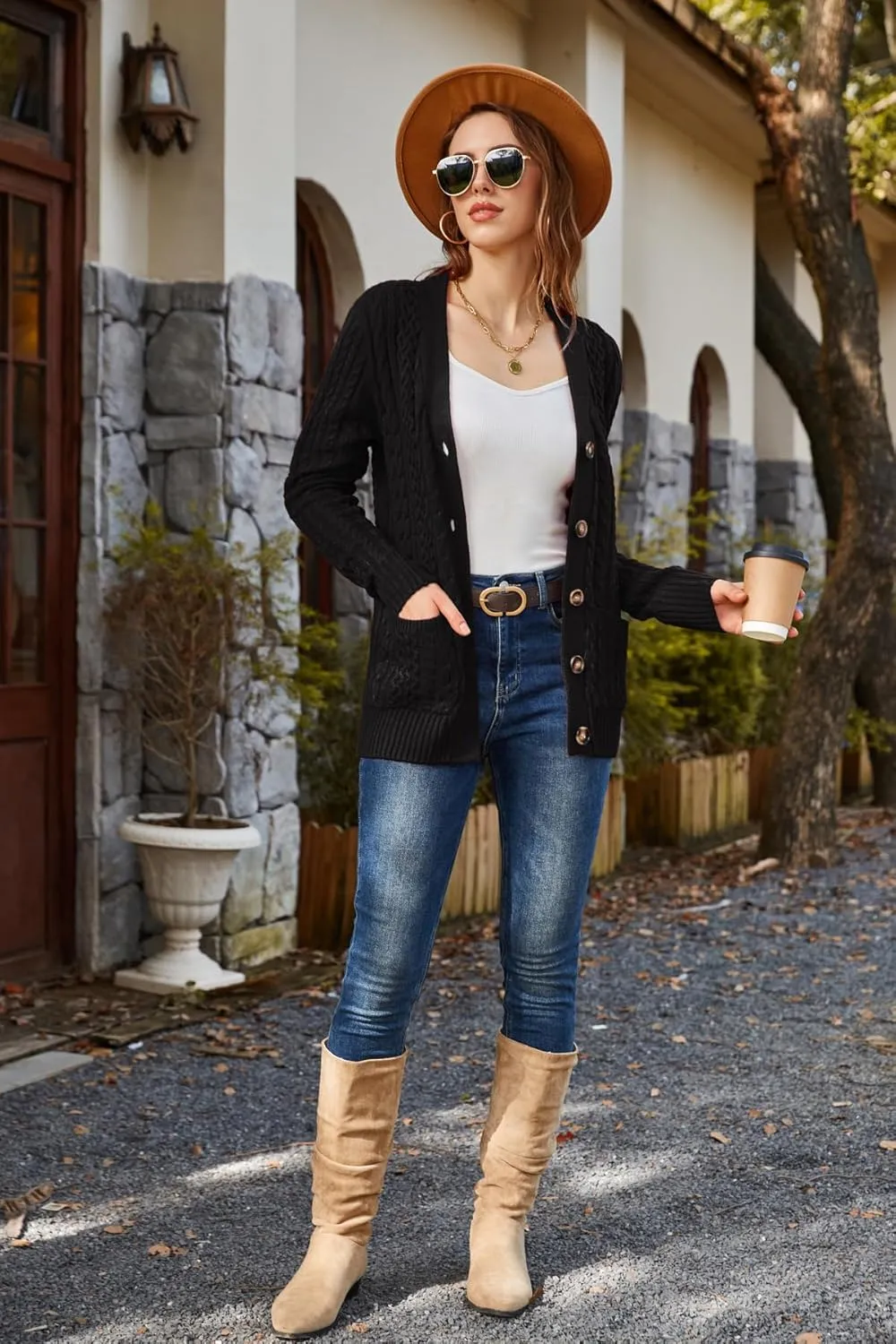 Womens Cardigan Sweaters Cable Knit Sweater 2025 Fall Winter Chunky Open Front Button Down Coats with Pockets
