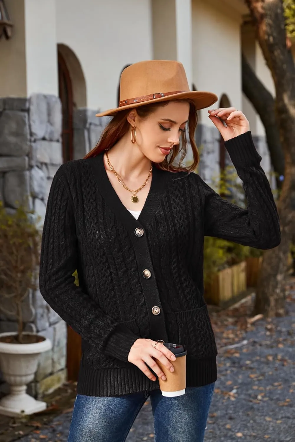 Womens Cardigan Sweaters Cable Knit Sweater 2025 Fall Winter Chunky Open Front Button Down Coats with Pockets