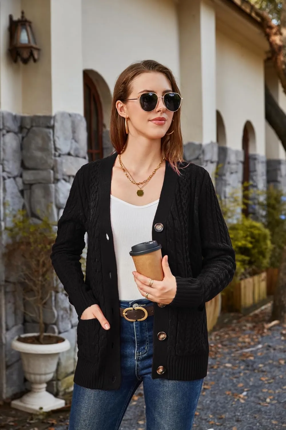 Womens Cardigan Sweaters Cable Knit Sweater 2025 Fall Winter Chunky Open Front Button Down Coats with Pockets