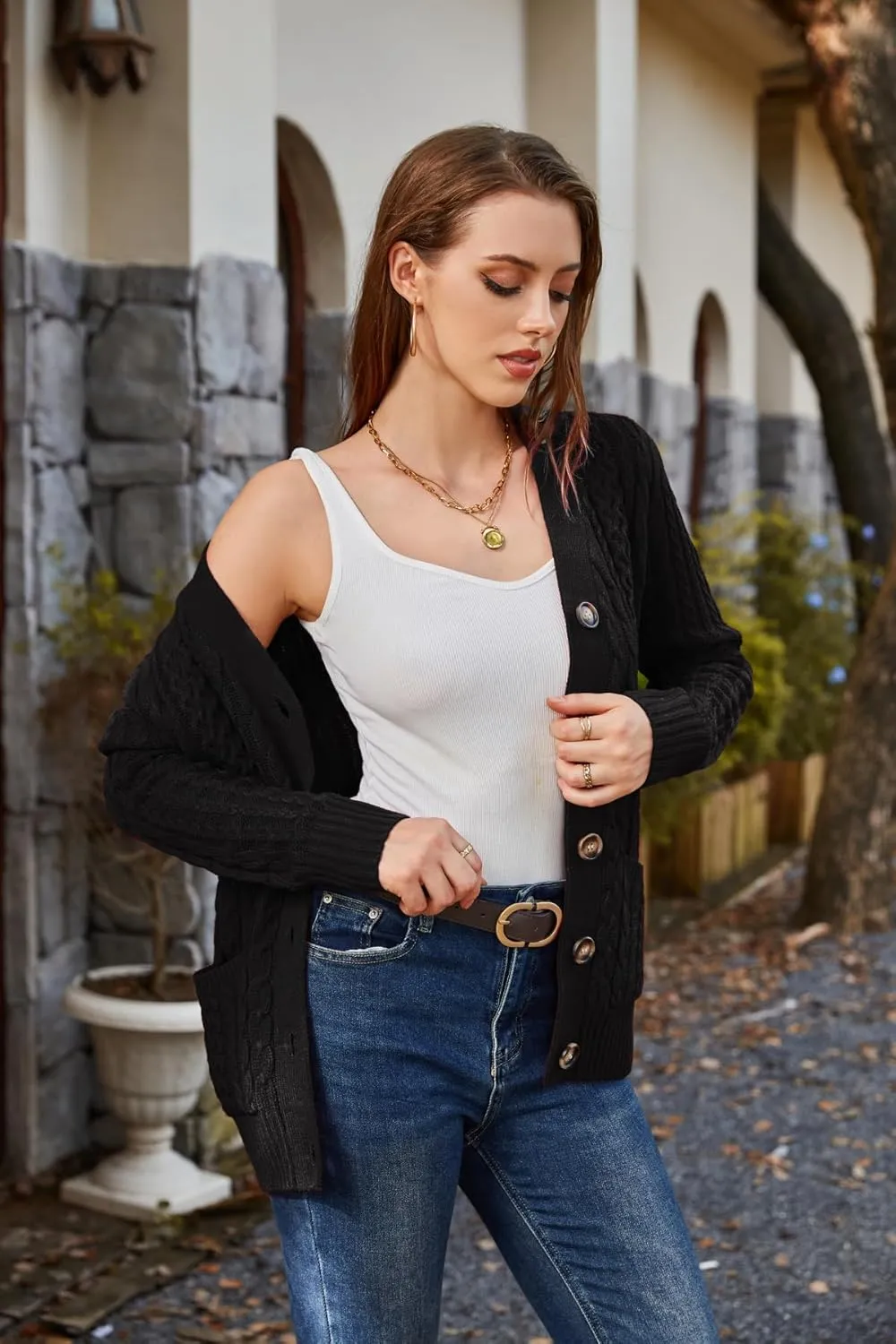 Womens Cardigan Sweaters Cable Knit Sweater 2025 Fall Winter Chunky Open Front Button Down Coats with Pockets
