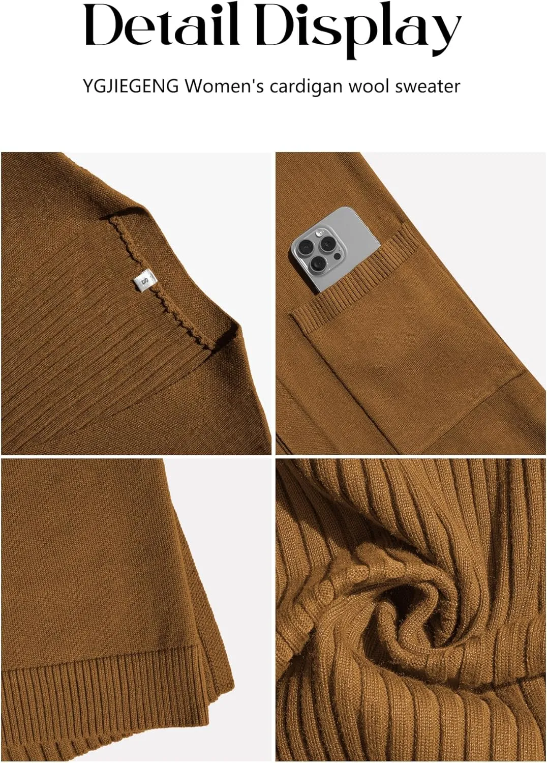 Women's Cardigan Sweaters V-Neck Long Sleeves with Two Pockets Side Split Hem Open Front Knit Casual Cardigan