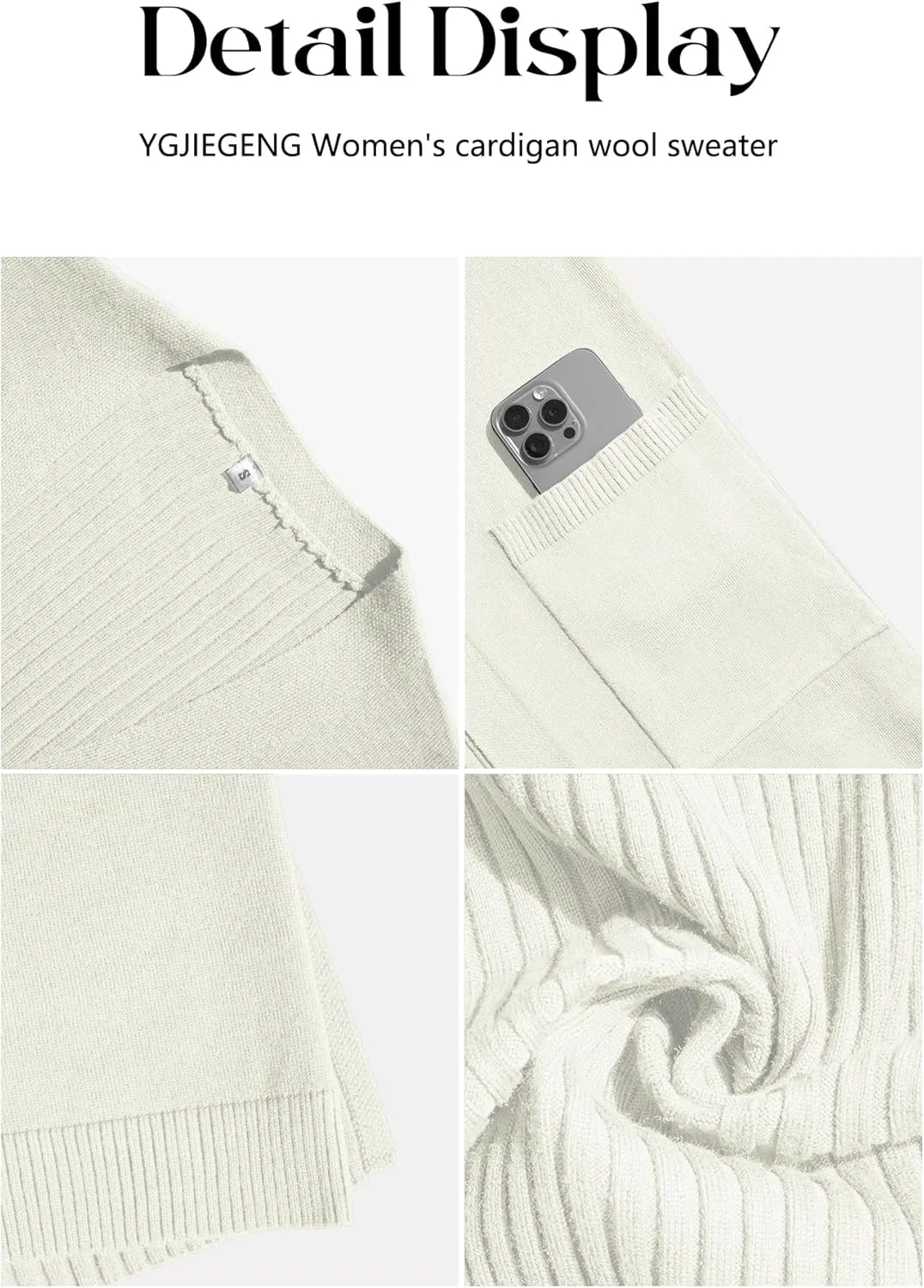 Women's Cardigan Sweaters V-Neck Long Sleeves with Two Pockets Side Split Hem Open Front Knit Casual Cardigan
