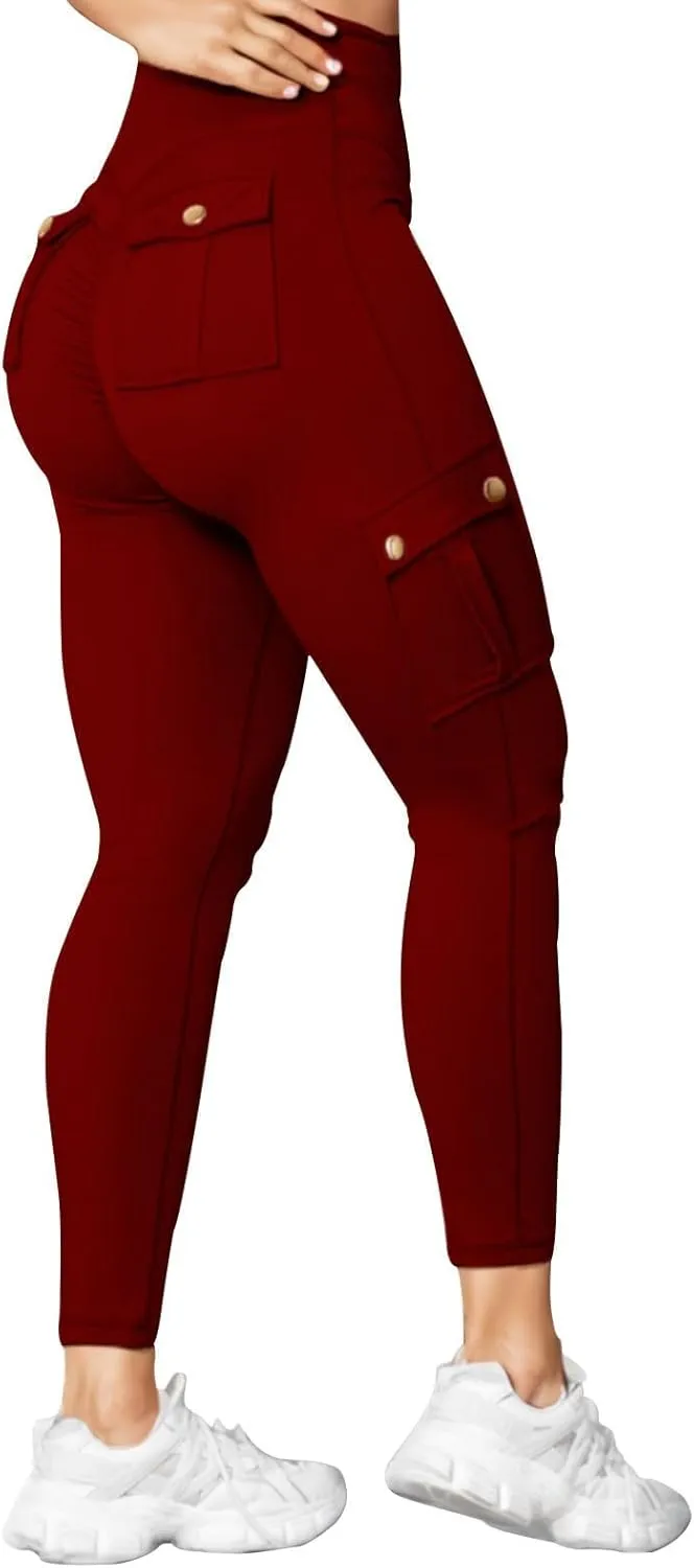 Womens Cargo Leggings High Waist Tummy Control Workout Yoga Pants Slim Fit Stretch Cargo Pants with Pockets 2025