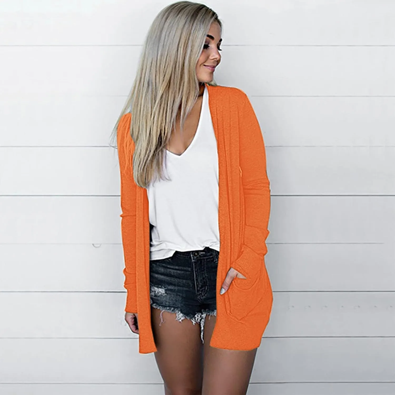 Womens Casual Lightweight Long Sleeve Cardigan Soft Drape Open Front Fall Dusters Sweaters Outwear Coat with Pockets