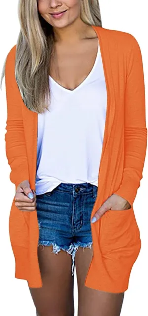 Womens Casual Lightweight Long Sleeve Cardigan Soft Drape Open Front Fall Dusters Sweaters Outwear Coat with Pockets