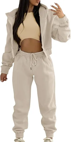Women's Casual Tracksuit 3 Piece Outfits Sets Solid Color Zipper Hooded Sweatshirt Pants and Top Vest Jogger Outfits