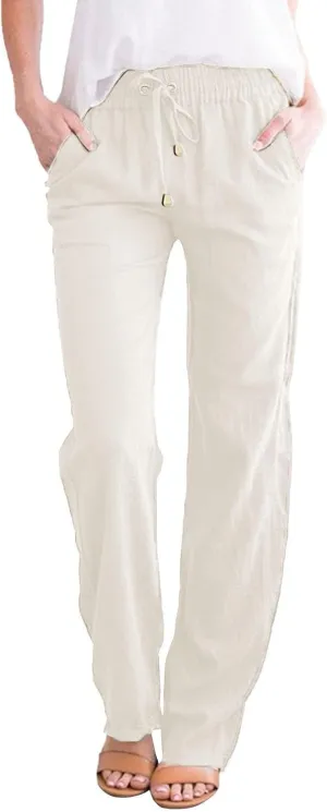 Women's Cotton Linen Pants 2025 Summer Casual Elastic Waist Trousers Relax Fit Comfy Yoga Beach Pant Sweatpants