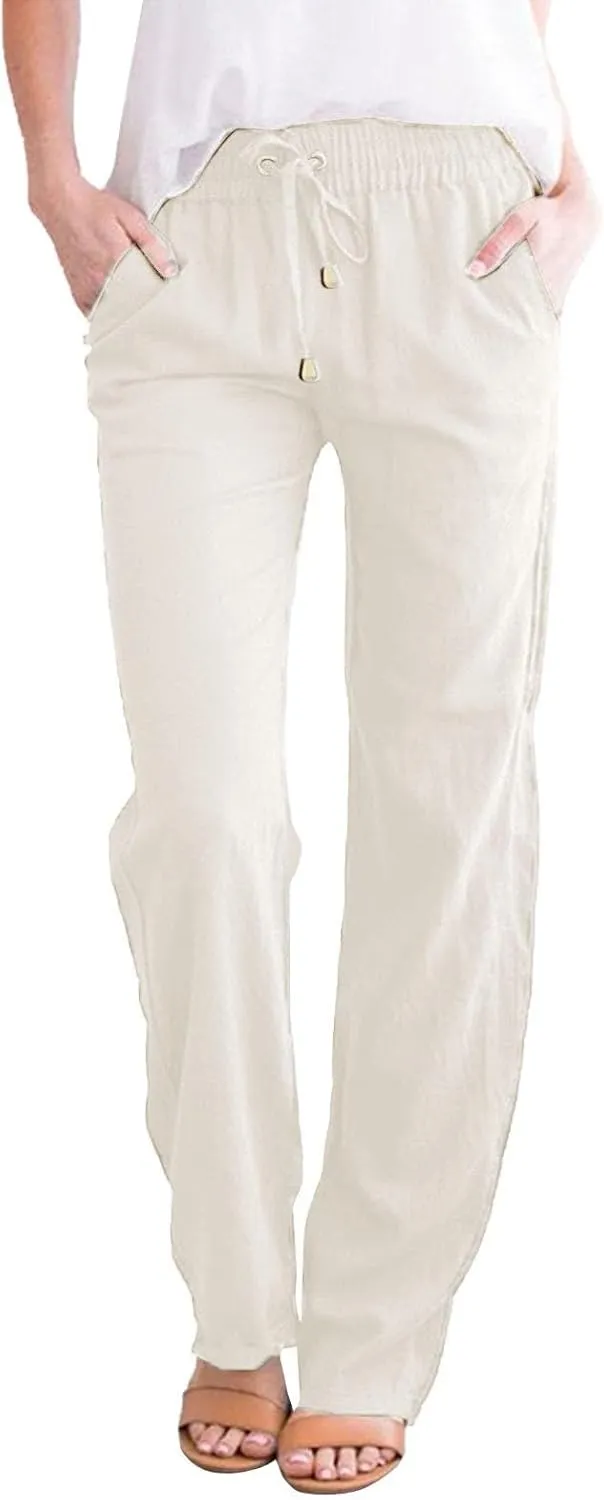 Women's Cotton Linen Pants 2025 Summer Casual Elastic Waist Trousers Relax Fit Comfy Yoga Beach Pant Sweatpants