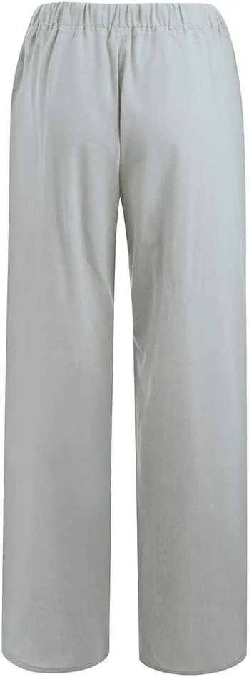 Women's Cotton Linen Pants Summer Casual Wide Leg Pant Loose Drawstring High Waist Palazzo Trousers with Pockets