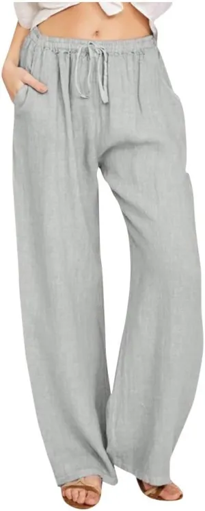 Women's Cotton Linen Pants Summer Casual Wide Leg Pant Loose Drawstring High Waist Palazzo Trousers with Pockets
