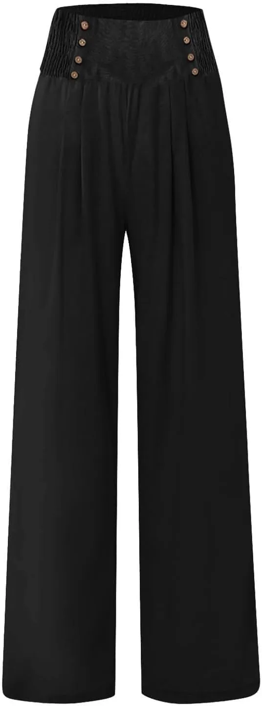 Womens Cotton Linen Summer Boho Pants Low Waist Stretchy Straight Slim-Fit Pant Trousers Business Work