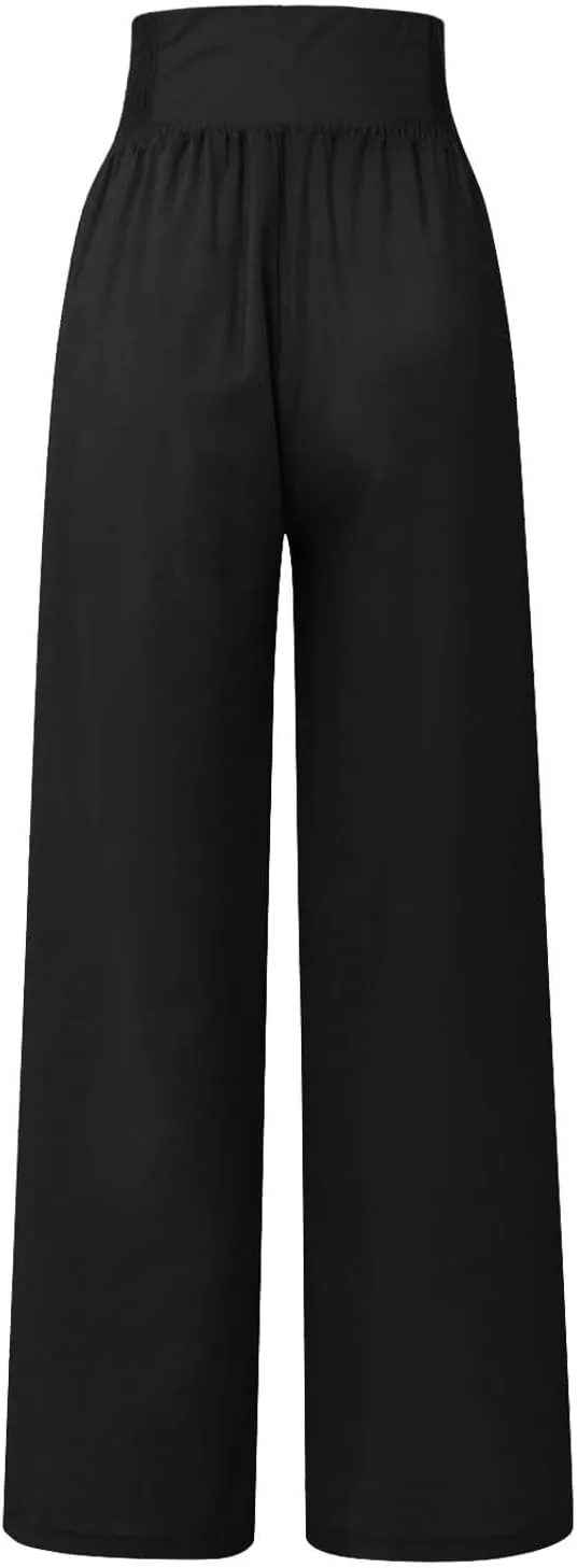 Womens Cotton Linen Summer Boho Pants Low Waist Stretchy Straight Slim-Fit Pant Trousers Business Work