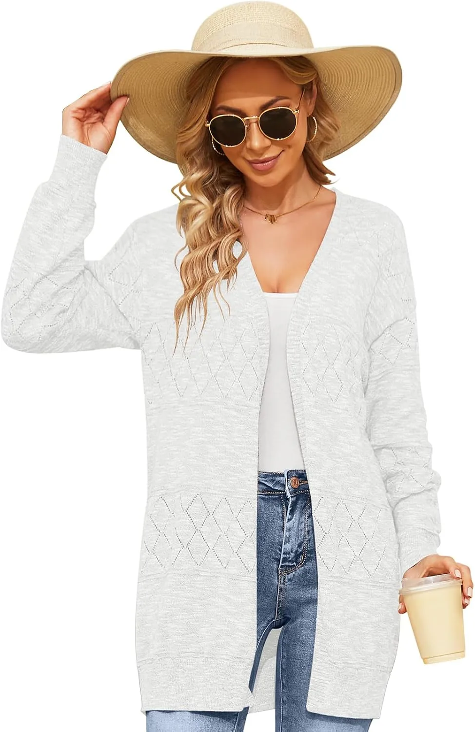 Womens Crochet Cardigan Lightweight Hollow Sweaters Trendy Drape Open Front Knit Cardigan Boho Summer Coverups