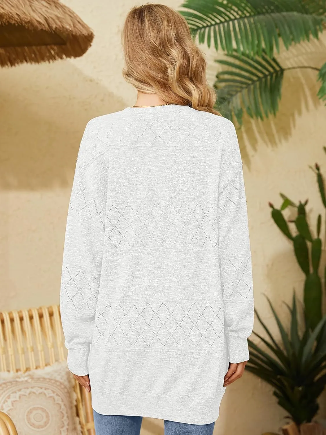 Womens Crochet Cardigan Lightweight Hollow Sweaters Trendy Drape Open Front Knit Cardigan Boho Summer Coverups