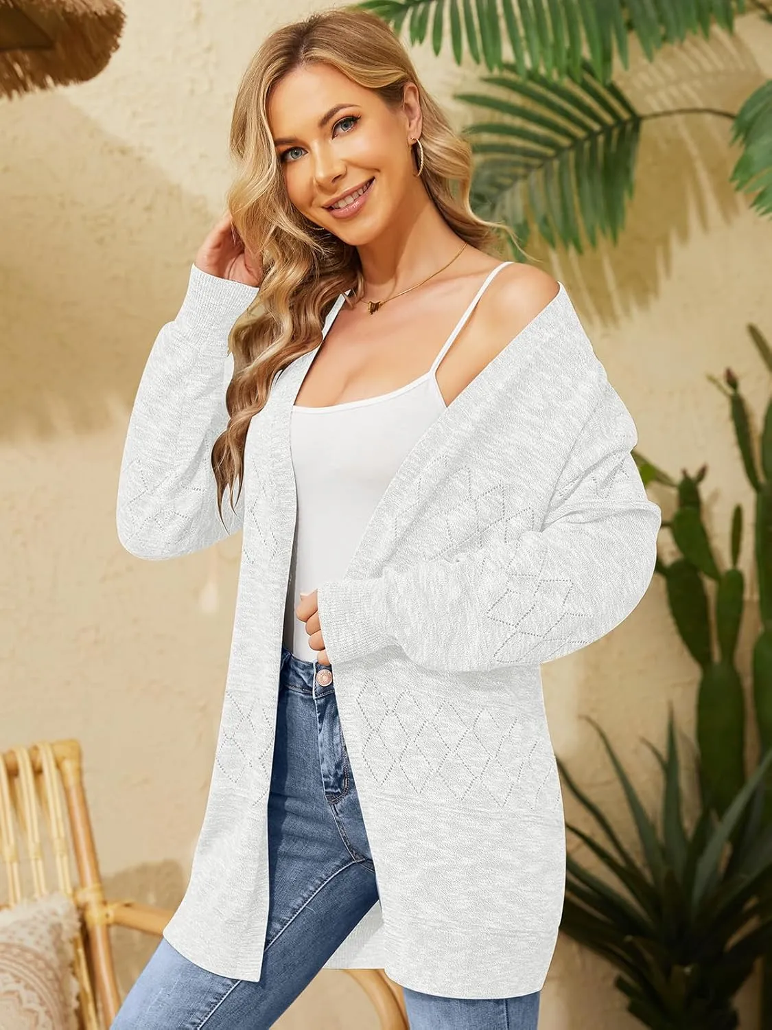 Womens Crochet Cardigan Lightweight Hollow Sweaters Trendy Drape Open Front Knit Cardigan Boho Summer Coverups