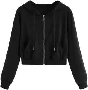 Women's Crop Tops Zip Up Hoodies Teen Girls Fall Jacket Casual Workout Long Sleeve Cropped Sweatshirts Y2K Clothes