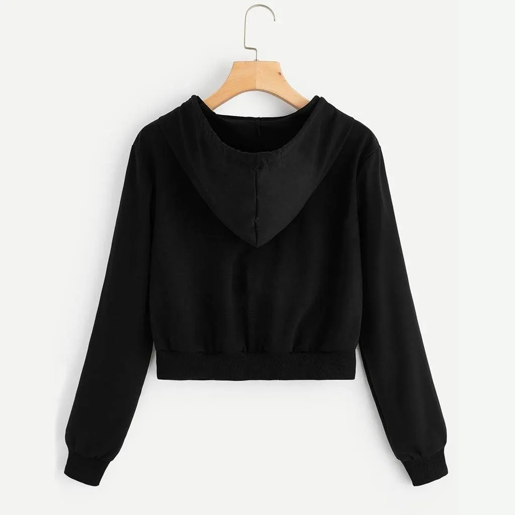 Women's Crop Tops Zip Up Hoodies Teen Girls Fall Jacket Casual Workout Long Sleeve Cropped Sweatshirts Y2K Clothes