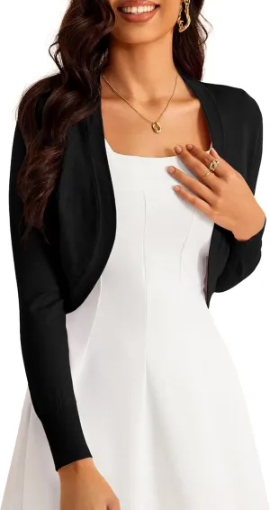 Women's Cropped Cardigan Bolero Shrug Open Front Sweater Long Sleeve S-XL
