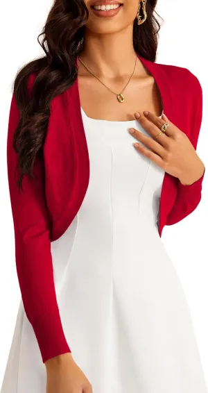 Women's Cropped Cardigan Bolero Shrug Open Front Sweater Long Sleeve S-XL