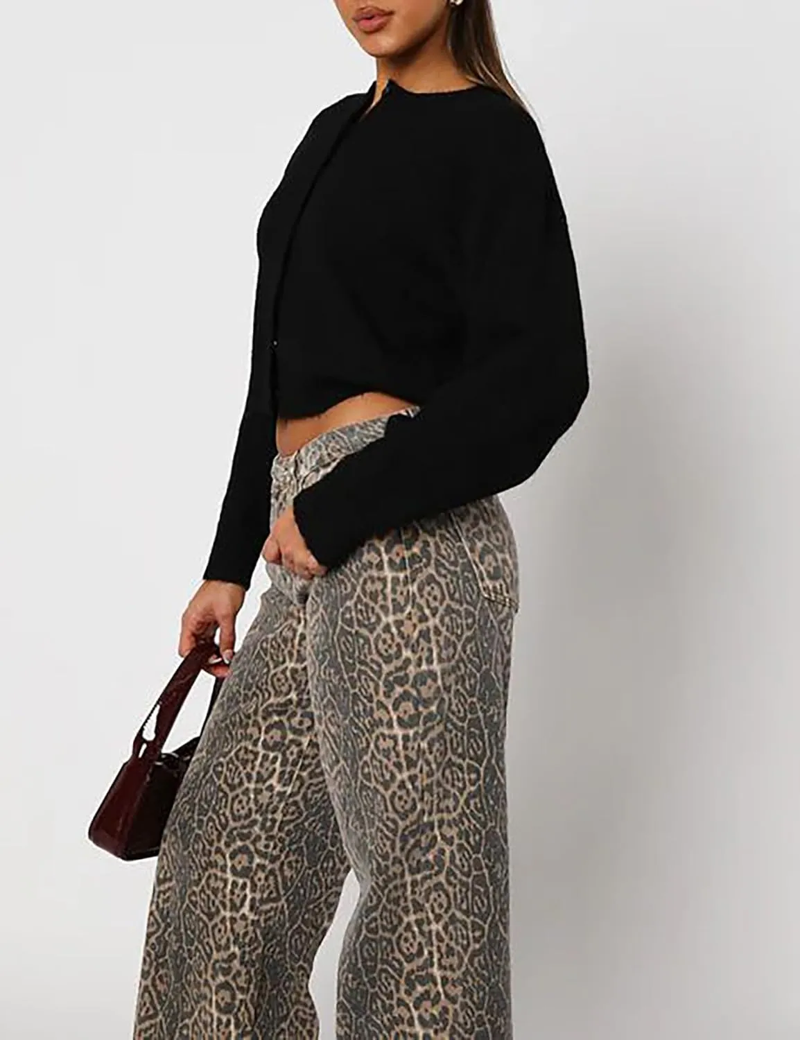 Womens Cropped Cardigan Sweater Open Front Button Down Shirts Long Sleeve Crop Tops Loose Fit Casual Outfits 2024
