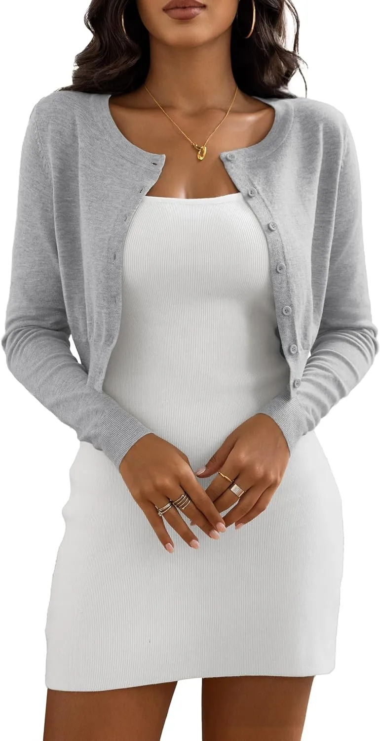 Women's Cropped Cardigan Sweaters Crew Neck Button Down Open Front Knit Bolero Shrugs