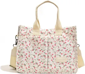 Women's Cute Cherry Tote Bag Multi Pocket Canvas Patched Purse Shoulder Bag Satchel Handbag for Work Travel