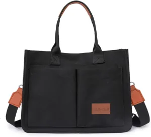 Women's Cute Cherry Tote Bag Multi Pocket Canvas Patched Purse Shoulder Bag Satchel Handbag for Work Travel