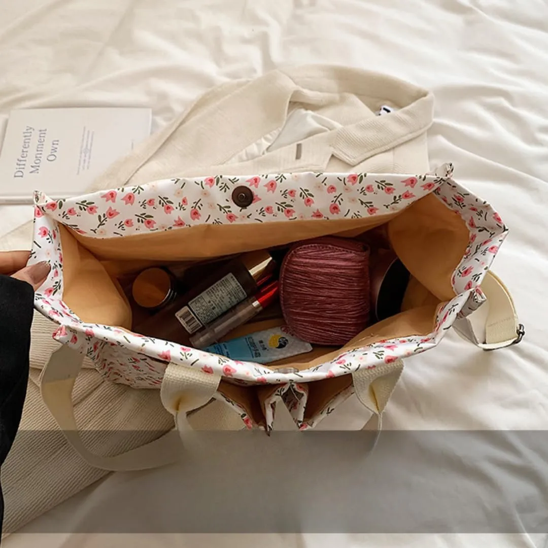 Women's Cute Cherry Tote Bag Multi Pocket Canvas Patched Purse Shoulder Bag Satchel Handbag for Work Travel