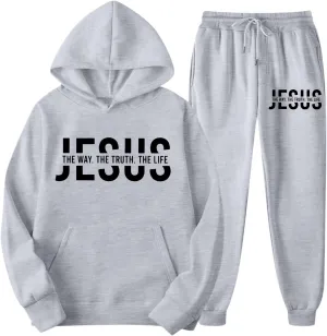 Women's Cute Pink Graphic Christian Sweatsuits 2 Piece Outfit Sets Long Sleeve Hoodie with Pocket and Pants Tracksuit