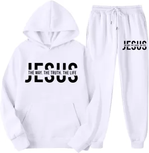 Women's Cute Pink Graphic Christian Sweatsuits 2 Piece Outfit Sets Long Sleeve Hoodie with Pocket and Pants Tracksuit