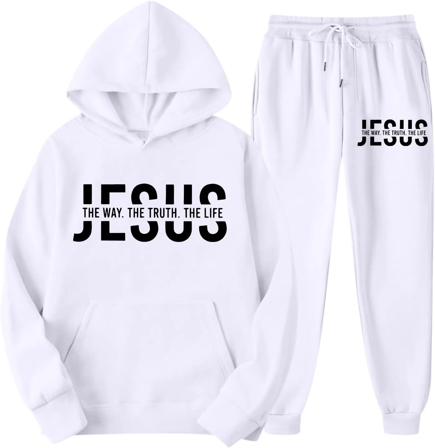 Women's Cute Pink Graphic Christian Sweatsuits 2 Piece Outfit Sets Long Sleeve Hoodie with Pocket and Pants Tracksuit
