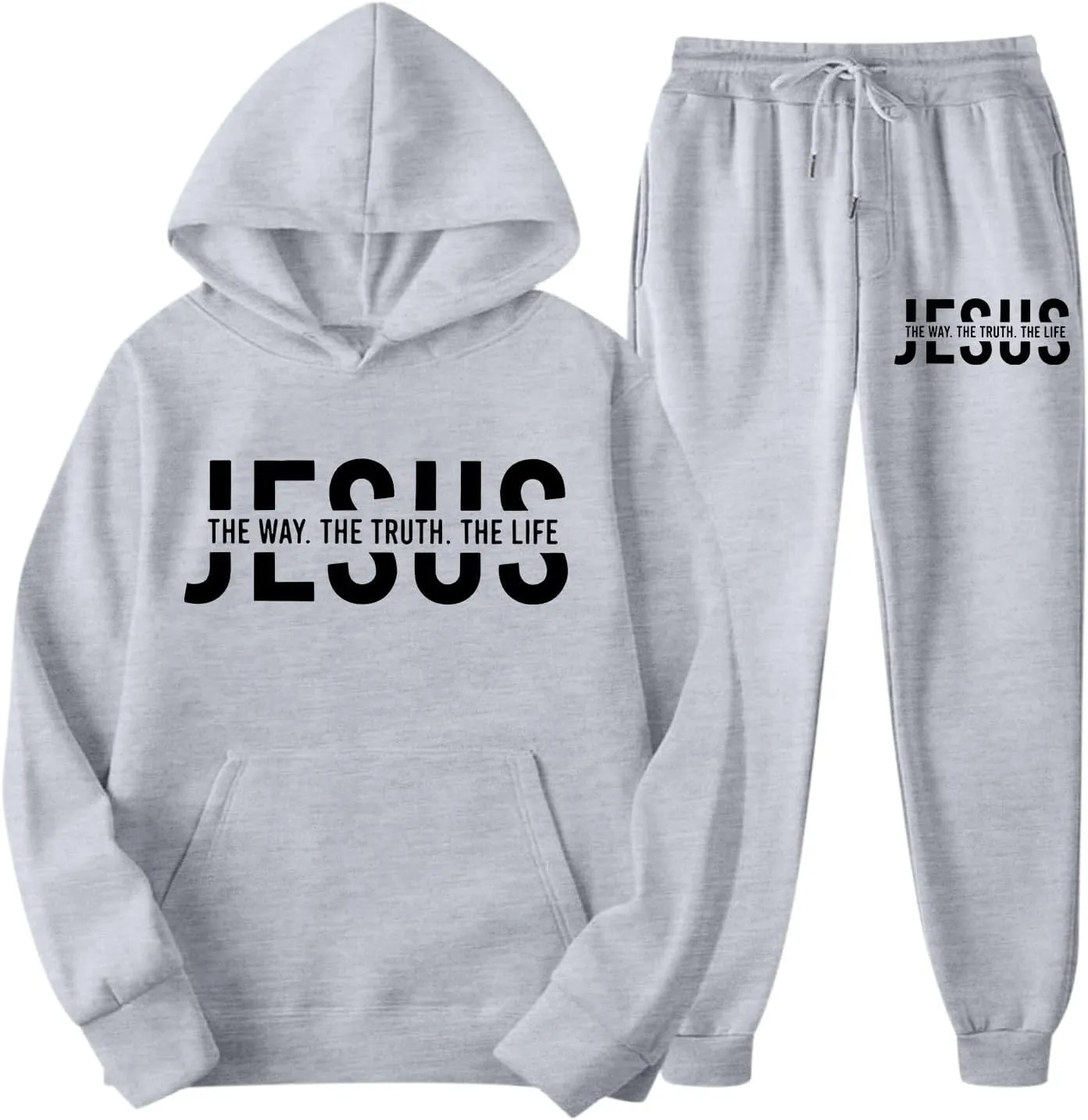 Women's Cute Pink Graphic Christian Sweatsuits 2 Piece Outfit Sets Long Sleeve Hoodie with Pocket and Pants Tracksuit